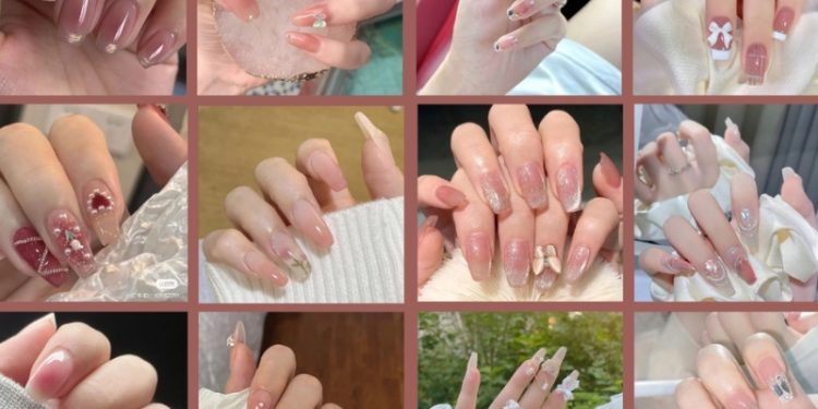 mẫu nail màu hồng
