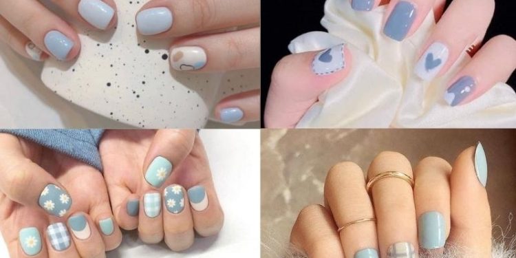 mẫu nail xanh dương nhạt