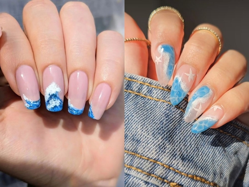 Mẫu nail họa tiết sóng biển