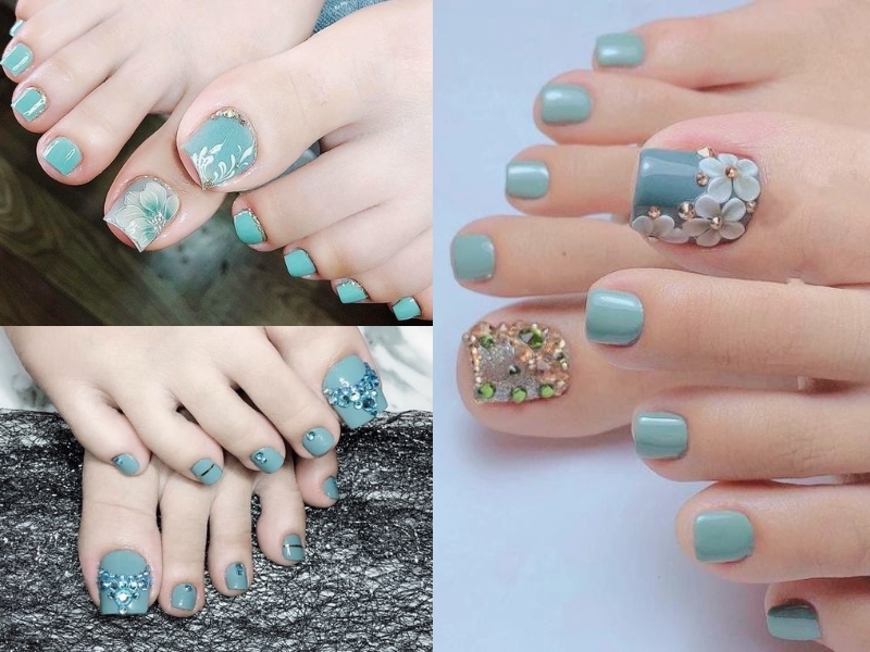Mẫu nail đi biển màu xanh