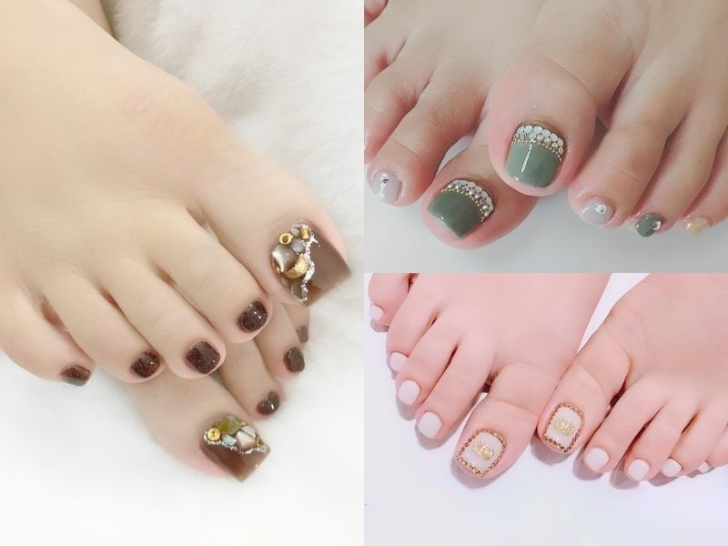Mẫu nail đơn giản đính đá hạt nhỏ