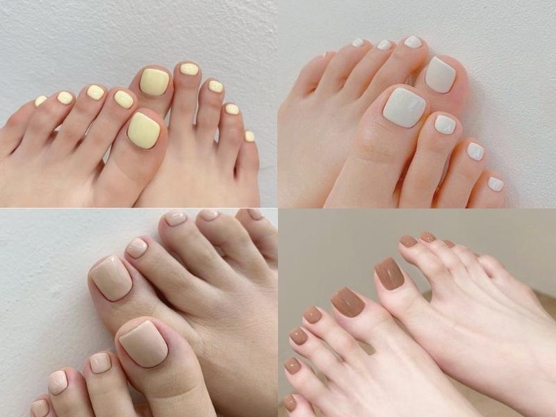 Mẫu nail chân đi biển màu nude