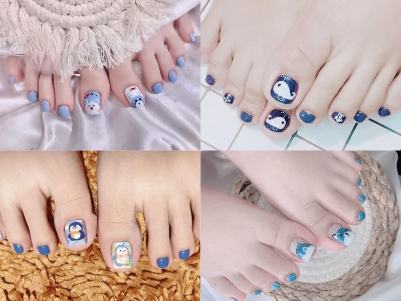 Mẫu nail chân màu xanh da trời