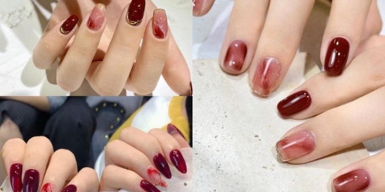 mẫu nail đỏ mận