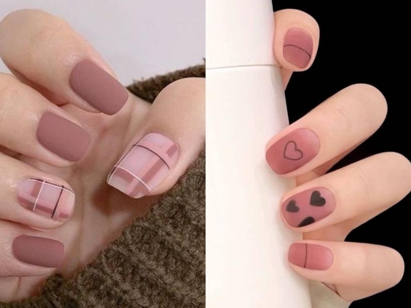 Mẫu nail hồng đất kết hợp cùng màu sắc khác