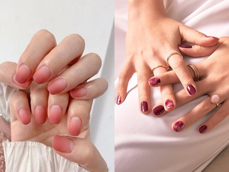 Độc đáo cùng mẫu nail hồng đất loang màu