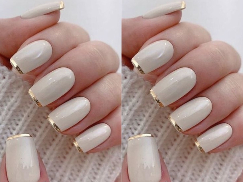 Mẫu nail mix vàng trắng