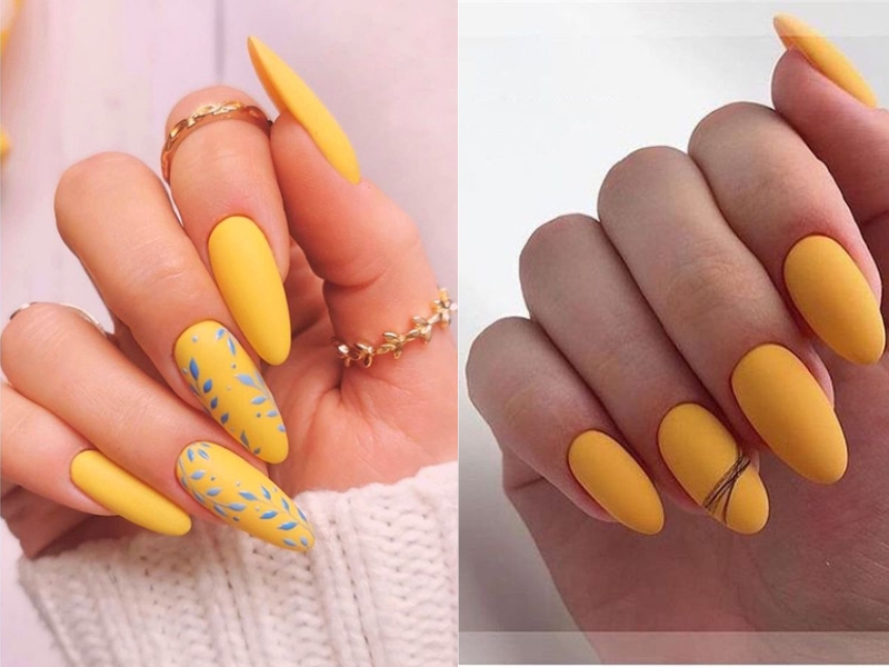 Mẫu nail vàng sơn lì đơn giản