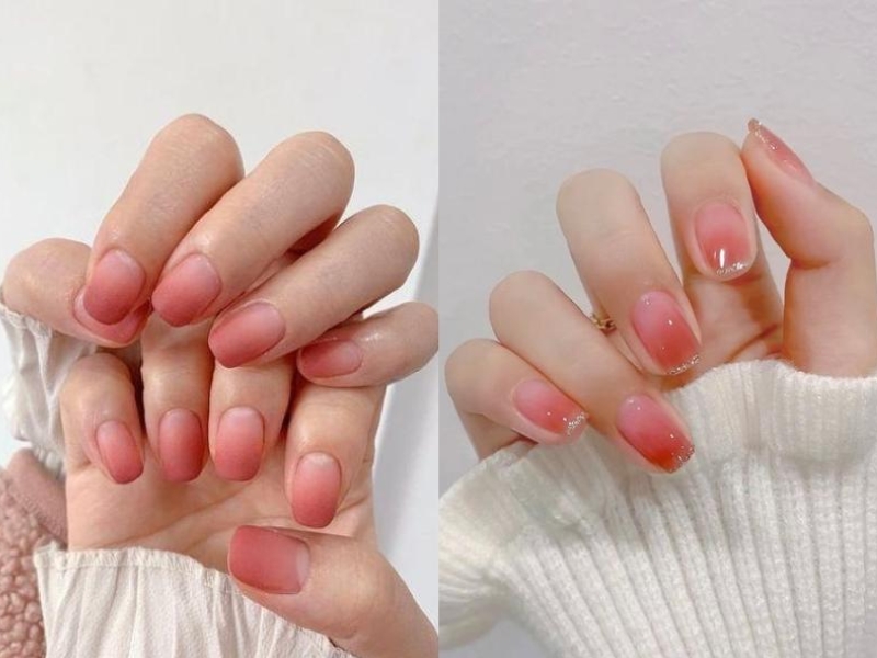 Mẫu nail tiểu thư màu hồng đào siêu trắng da