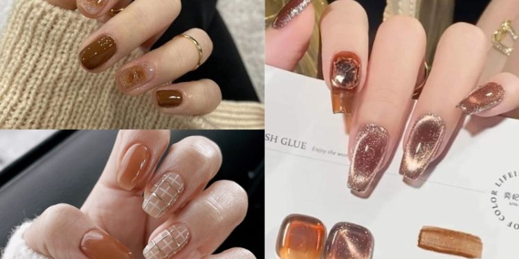 Mẫu nail màu nâu thạch tinh tế và sang trọng