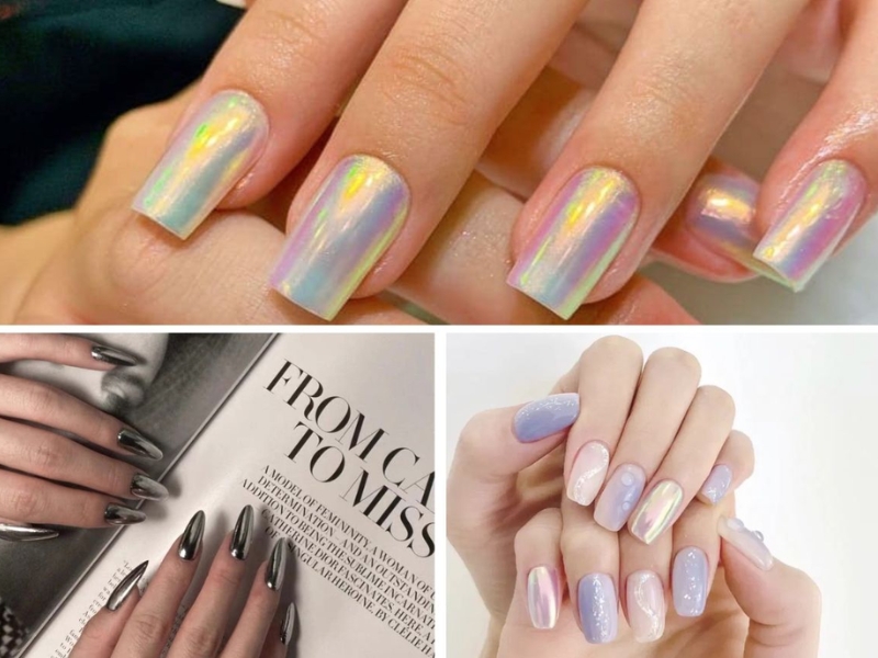 Mẫu nail mùa thu tráng gương