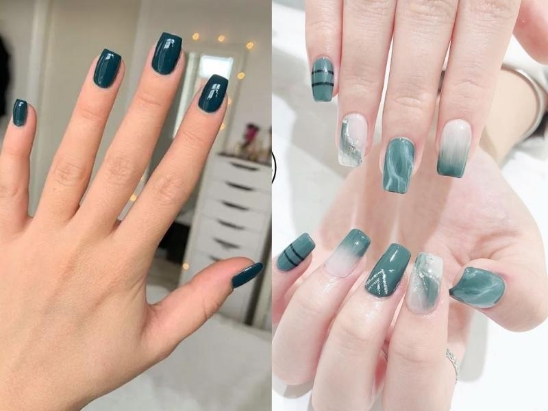 Sang trọng hơn với mẫu nail màu xanh cổ vịt