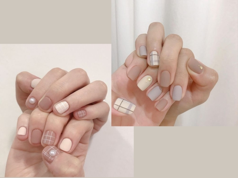 Mẫu nail caro nhẹ nhàng cho mùa thu