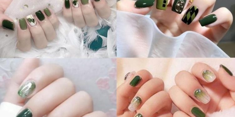 mẫu nail xanh rêu đẹp