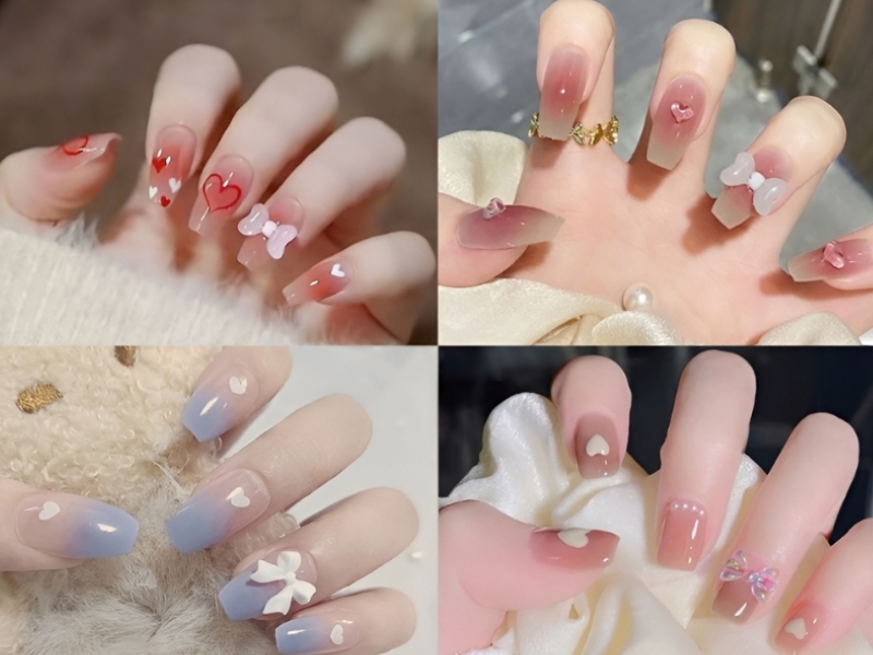 Mẫu nail gắn nơ đẹp