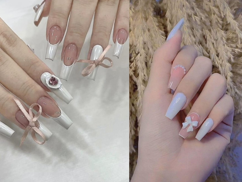 Thiết kế mẫu nail nơ cho cô dâu