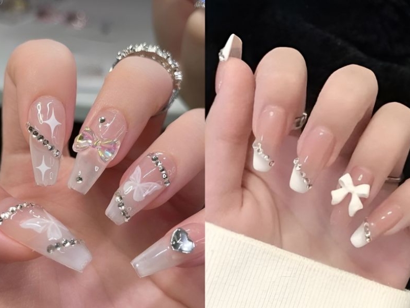 Kiểu nail nơ đính đá sang trọng
