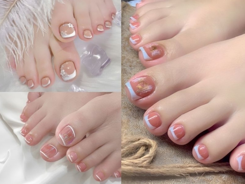 Nail chân sơn đầu móng tone trắng