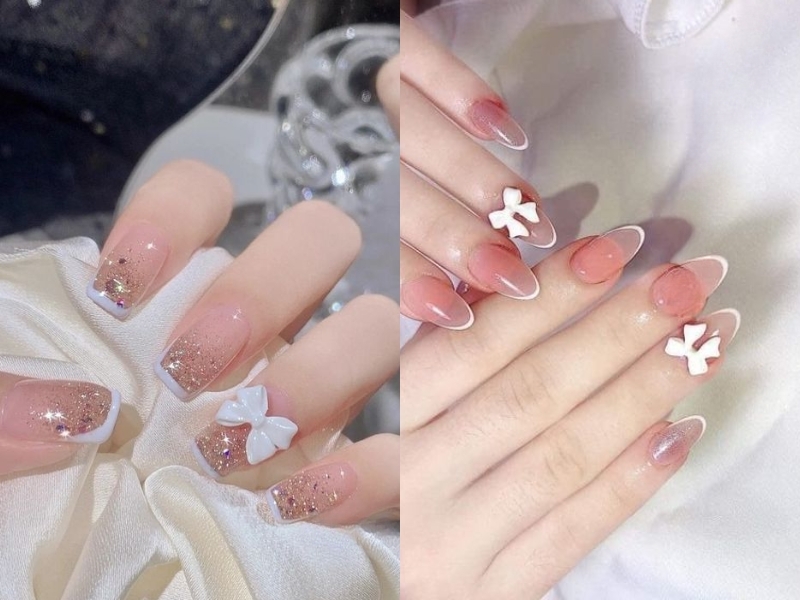 Kiểu nail đính charm màu hồng