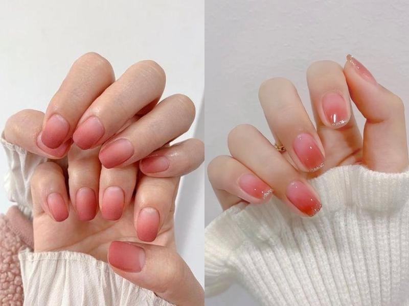 Nail sơn màu hồng đào