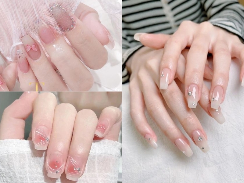 Kiểu nail hồng thạch đính đá