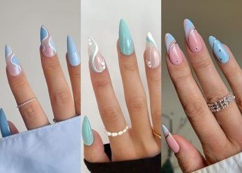 mẫu nail màu xanh