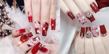 Nail đỏ Tết đắp bột tạo hình 3D